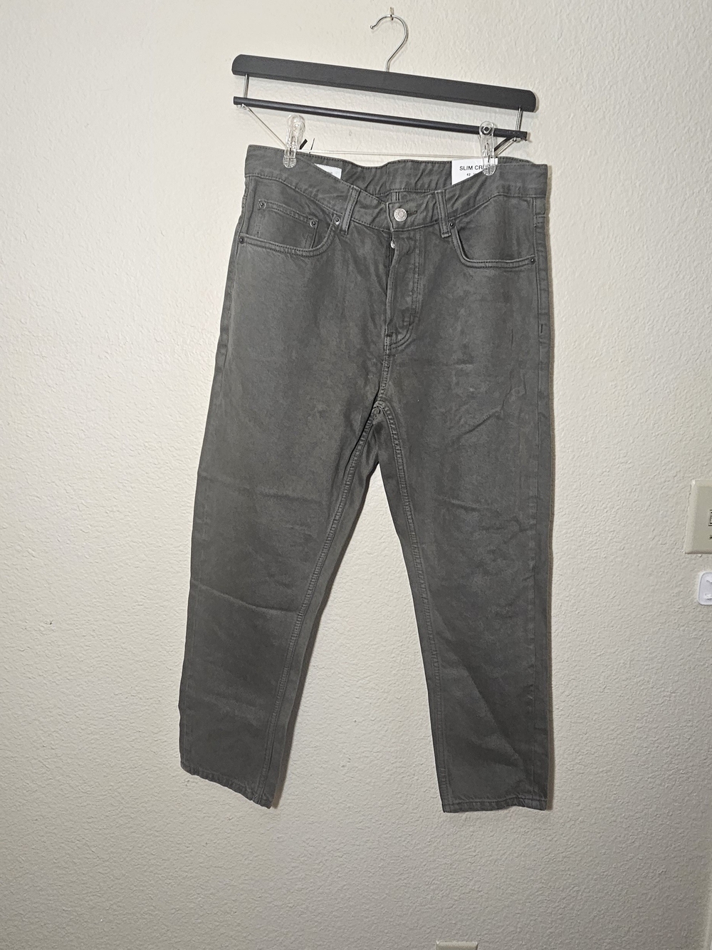 Zara Men SLim Crop High-Rise Tapered Jeans - Charcoal Gray